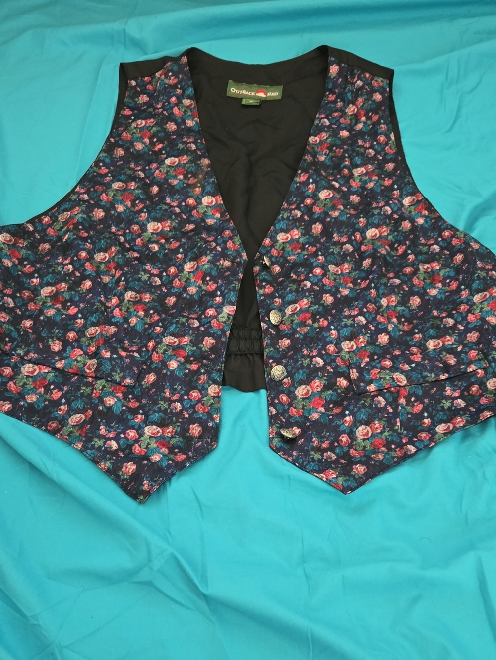 Outback Red Navy Floral Vest with Pink and Red Roses